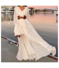 Chiffon Fashion Loose V-Neck Wood Ears Maxi Dress Wholesale Dresses SDV463983