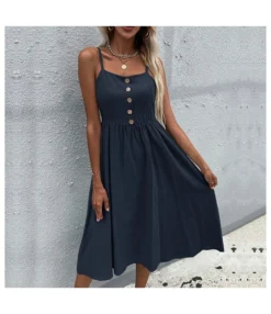 Linen Solid Color Wholesale Dresses Cami Dresses Casual Sleeveless A-Line Dress SD230166