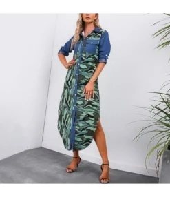 Wholesale Patchwork Camouflage Button Shirt Dress SD200039