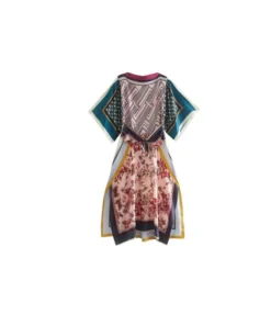 Geometric Loose Batwing Sleeve Dress With Belted Wholesale Clothing SD070029