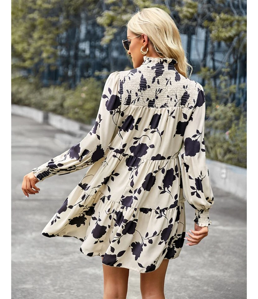 Elegant Print Long Sleeve Dress Loose High Waist Wholesale Dresses SDN560955 - Image 10