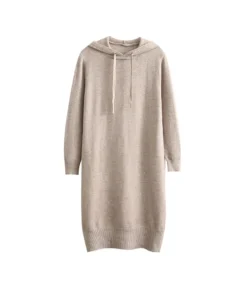 Casual Loose Hooded Drawstring Knit Sweater Dress Solid Color Long Sleeve Midi Wholesale Sweatshirt Dresses SDN562152