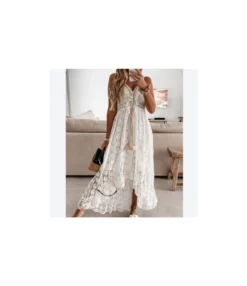 Lace Fringe Solid Color Irregular Hem Wide Swing Slip Maxi Dresses Wholesale Bohemian Dress For Women SD531220