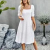 Temperament Solid Color Square Collar Short-Sleeved Long Dress Wholesale Dresses V5923041200008