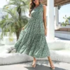 Slanted Shoulder Floral Print Loose Long Smocked Swing Dress Wholesale Dresses N5323030700069