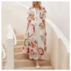 Printed Deep-V Neck Mid-Sleeve Slim Fit Nipped Waist Resort A-Line Dress Wholesale Maxi Dresses SDN533567