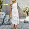 Solid Color Summer Hollow Waist Long Sleeveless Mid-Length Tank Dress Wholesale Dresses N5323031600405