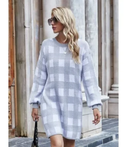 Plaid Knitting Sweater Dress