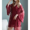 2 Pieces Stain Cami Dress And Lace Cardigan Pajamas Set
