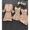 4PCS Lace Trim Kimono Suspender Dress Cami Top Shorts Pajamas Set