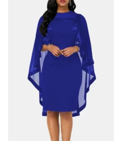 Solid Color Mesh Patchwork Cape Dress