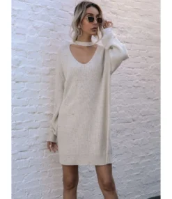 Hollow Batwing Sleeve Knitting Halter Dress