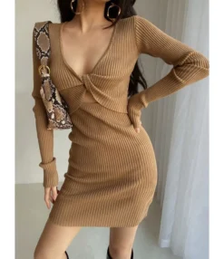 Solid Cutout Knotted Knitting Reversible Dress