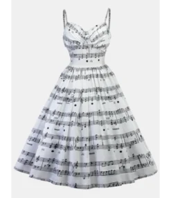 Sweetheart Collar Musical Note Print Cami Dress
