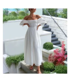 Sexy Off Shoulder Backless Dress Pleated Jacquard Solid Color Wholesale Dresses SDN561314