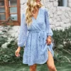 Floral Print Long Sleeve Tie-Up Waist Swing Dress Wholesale Dresses SDN535294