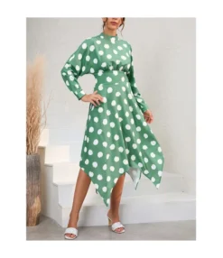 Casual Polka Dot Irregular Midi Dress Long Sleeve Slim A-Line Wholesale Dresses SDN561529