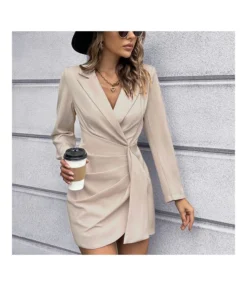 Slim Waisted Long Sleeve Pleated Business Blazer Dress Wholesale Dresses SDN536047