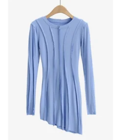 Irregular Seam Pleated Ribbed Dress