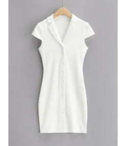 Peak Neck Solid Ribbed Knitting Dress