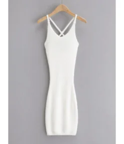 Criss Cross Back Fuzzy Knitted Suspender Dress