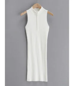 Half Zipper Rib-knit Tank Dress