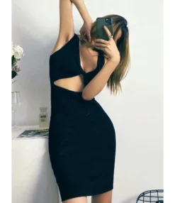 Reversible Knotted Rib-knit Tank Dress Cheap Wholesale Womens Clothing Dresses