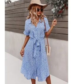 Single Breasted Belted Split Floral Dress