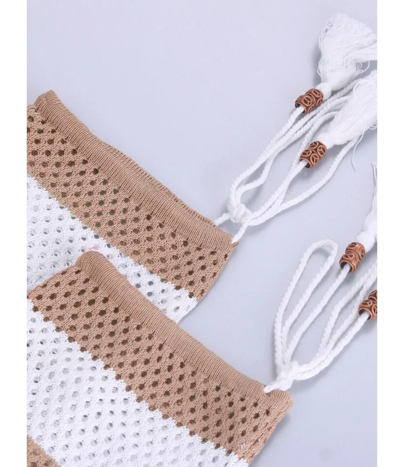 V-neck Cutout Stripe Knitted Beach Dress - Image 5