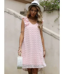 Fungus Trim Fake Two Pieces V-collar Jacquard Knitted Sleeveless Dress 210524459