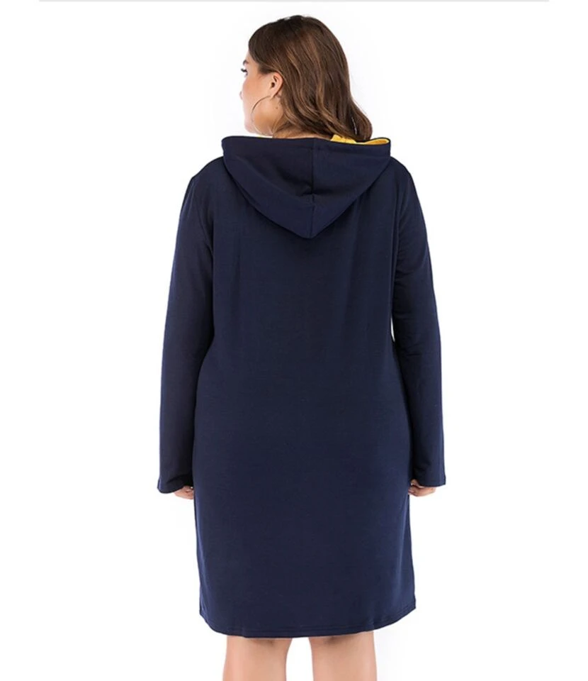 Plus Size Color Block Drawstring Pocket Detail Long Sleeves Hooded Dress 210621903 - Image 4