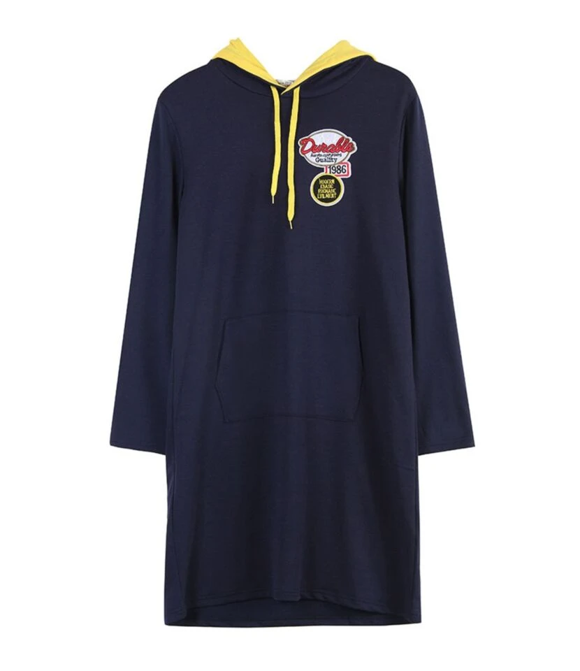 Plus Size Color Block Drawstring Pocket Detail Long Sleeves Hooded Dress 210621903 - Image 5