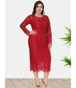 Plus Size Lace Hollow Bodycon Slim Evening Dress 210722029