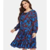 Floral Pattern Loose Long Sleeve Round Neck Plus Size Dress 210722623