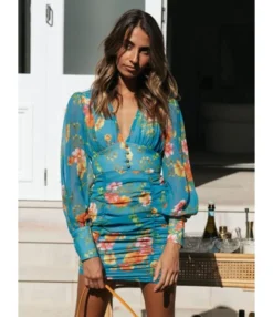 Sexy French Fashion Floral Vintage Lantern Sleeve Dress 210728320