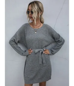 Short Sweater Dress Loose Tie Up Casual 210803431