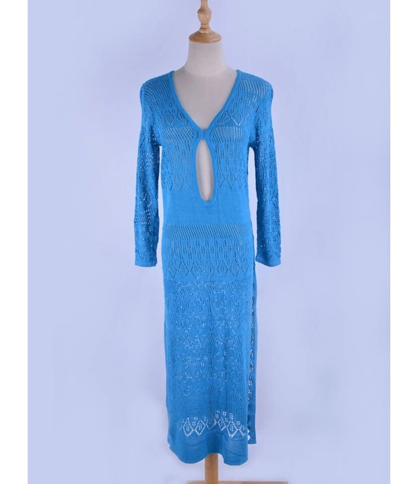 Good Design Knit Beach Wear Long Sleeve Dress Bikini Tunic 210817192 - Image 3