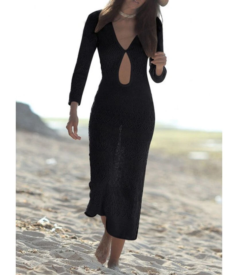 Good Design Knit Beach Wear Long Sleeve Dress Bikini Tunic 210817192 - Image 6