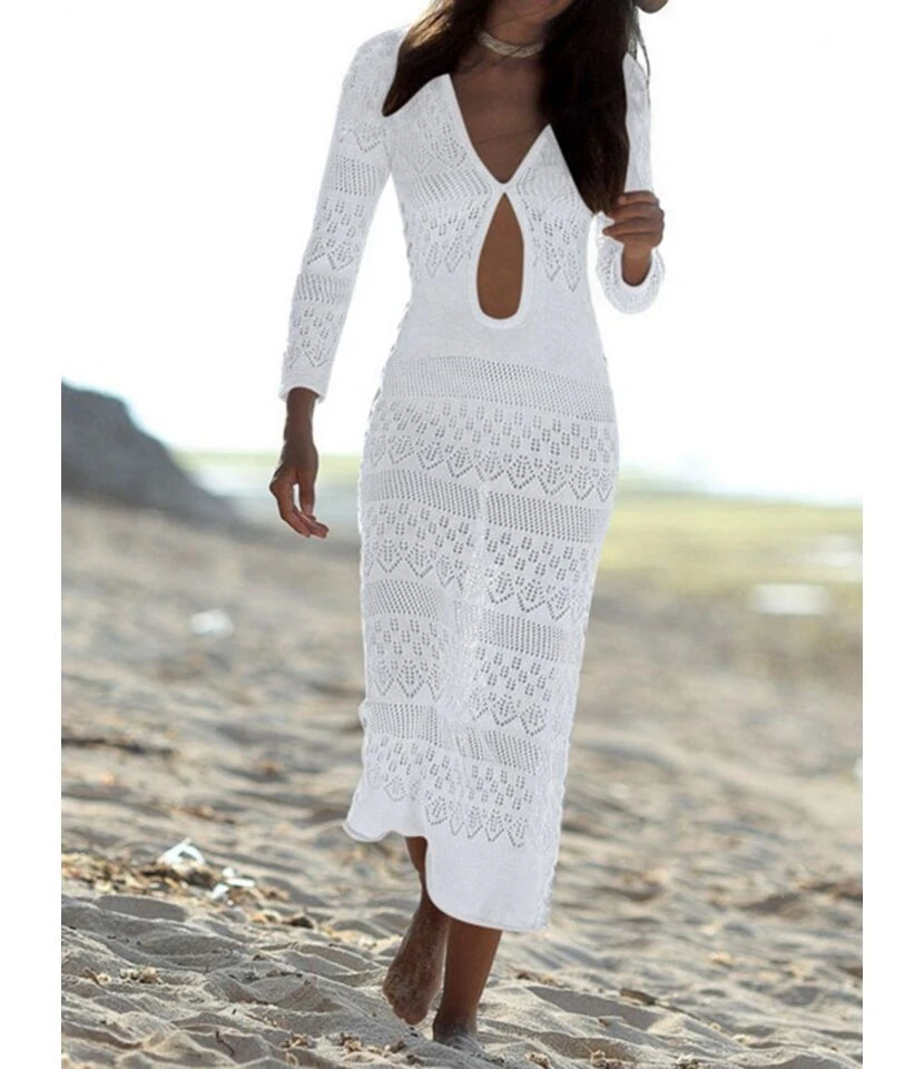 Good Design Knit Beach Wear Long Sleeve Dress Bikini Tunic 210817192 - Image 11