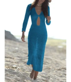 Good Design Knit Beach Wear Long Sleeve Dress Bikini Tunic 210817192