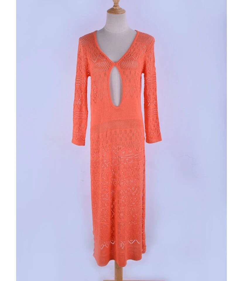 Good Design Knit Beach Wear Long Sleeve Dress Bikini Tunic 210817192 - Image 9