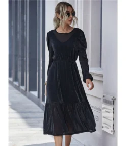 2021 Early Autumn Elegant Long Sleeve Elastic Waist Dress 210820220
