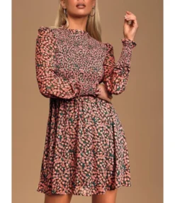 Long Sleeve Floral Ruffle Pleated Midi Dress Wholesale Women's Clothing Wholesale Dresses 210820398