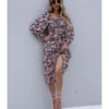 Square Neck Floral Printed High Waist Dress Wholesale Clothing 210820853