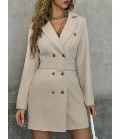 Long-sleeved V-neck Lace-up Waist Suit Dress 210826018