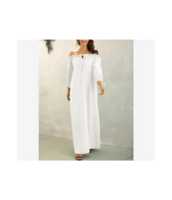 Solid Color Off Shoulder Lantern Sleeve Ruffles Loose Dress Casual Wholesale Maxi Dresses SDN532794