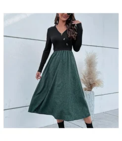 Fashion Button Dot Print Casual Mid-Length Swing Dress Wholesale Dresses SDN538598