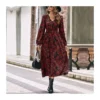 Long Sleeve V Neck High Waist Floral Printed A-Line Dress Wholesale Dresses SDN538605