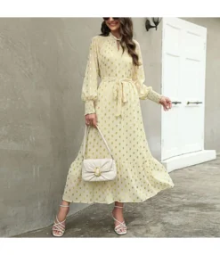 Fashion Polka Dot Bronzing High Neck Tie Swing Dress Wholesale Dresses SDN537688