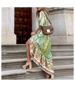 V Neck Mid Sleeve Printed Boho Maxi Dresses Wholesale Bohemian Dress For Women SDN534928